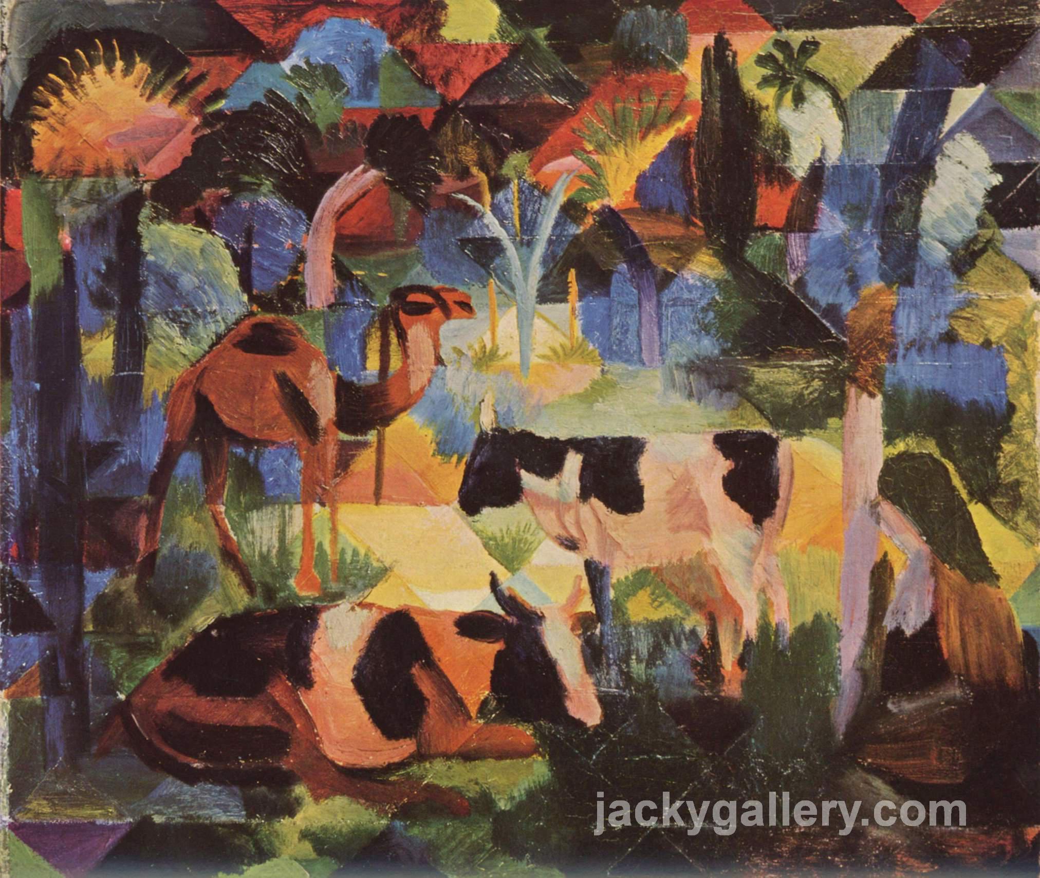 Landscape with Cows and a Camel, August Macke painting